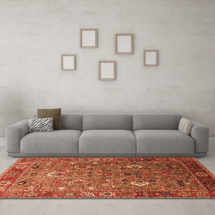 Machine Washable Oriental Orange Industrial Area Rugs in a Living Room, wshurb1974org