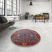 Round Machine Washable Industrial Modern Gunmetal Gray Rug in a Office, wshurb1974