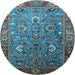 Round Machine Washable Oriental Light Blue Industrial Rug, wshurb1974lblu