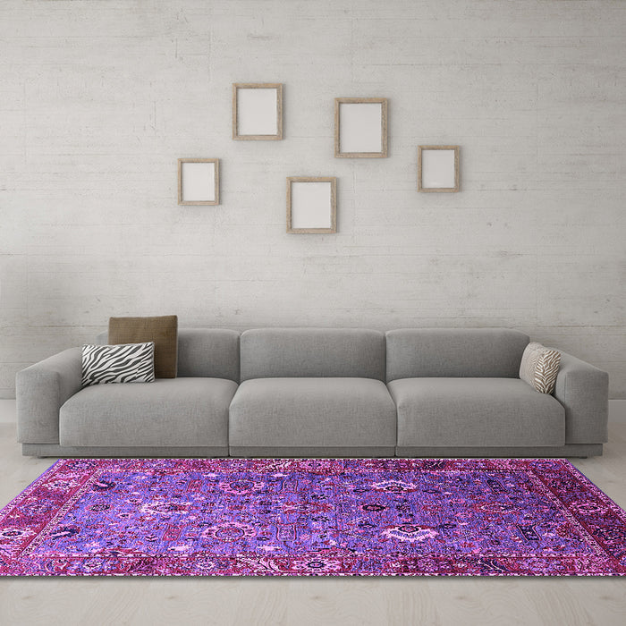 Machine Washable Oriental Purple Industrial Area Rugs in a Living Room, wshurb1974pur