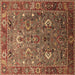 Square Machine Washable Oriental Brown Industrial Rug, wshurb1974brn