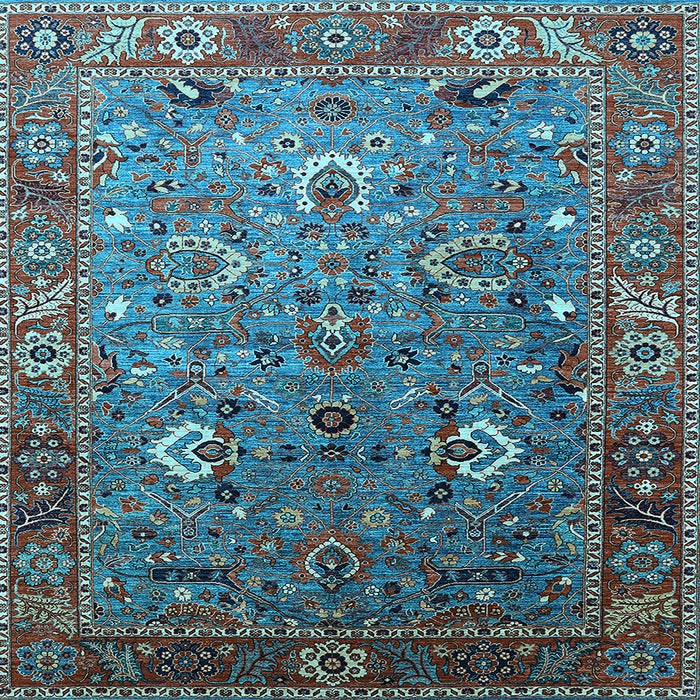Square Machine Washable Oriental Light Blue Industrial Rug, wshurb1974lblu