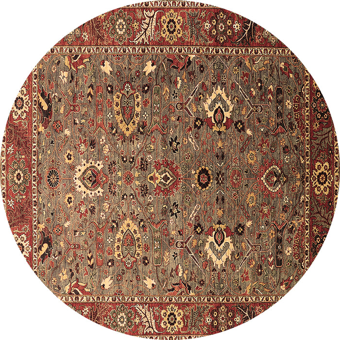 Round Machine Washable Oriental Brown Industrial Rug, wshurb1974brn