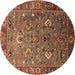 Round Machine Washable Oriental Brown Industrial Rug, wshurb1974brn