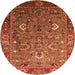 Round Machine Washable Oriental Orange Industrial Area Rugs, wshurb1974org