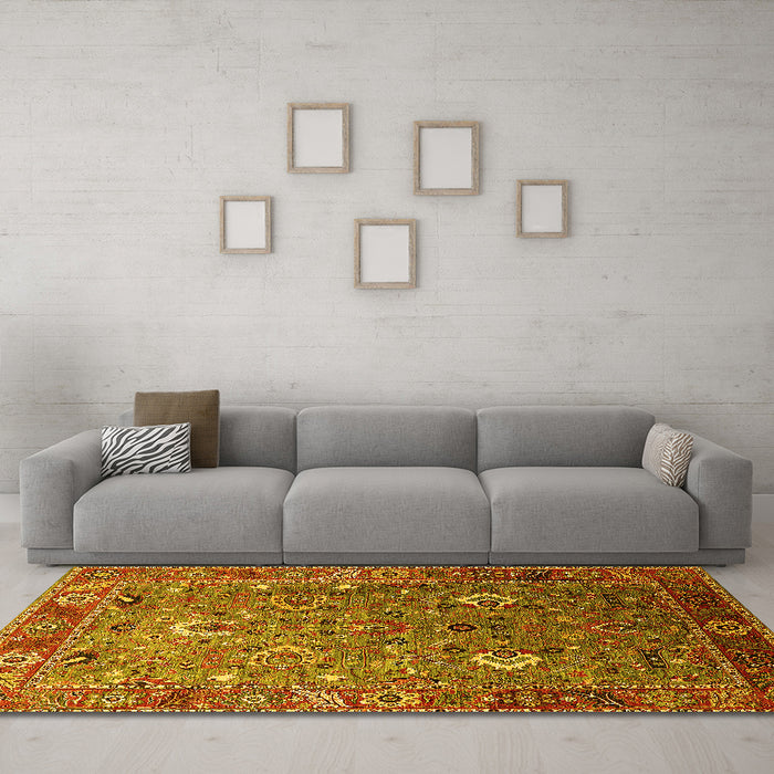 Machine Washable Oriental Yellow Industrial Rug in a Living Room, wshurb1974yw