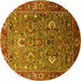 Round Machine Washable Oriental Yellow Industrial Rug, wshurb1974yw