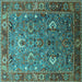 Square Machine Washable Oriental Turquoise Industrial Area Rugs, wshurb1974turq