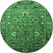 Round Machine Washable Oriental Emerald Green Industrial Area Rugs, wshurb1974emgrn