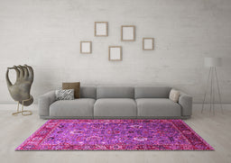 Machine Washable Oriental Pink Industrial Rug in a Living Room, wshurb1974pnk