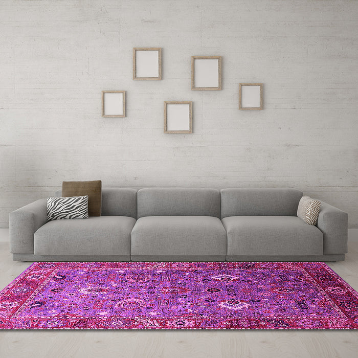 Machine Washable Oriental Pink Industrial Rug in a Living Room, wshurb1974pnk