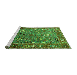 Sideview of Machine Washable Oriental Green Industrial Area Rugs, wshurb1974grn