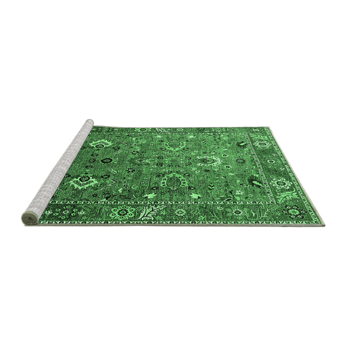 Sideview of Machine Washable Oriental Emerald Green Industrial Area Rugs, wshurb1974emgrn