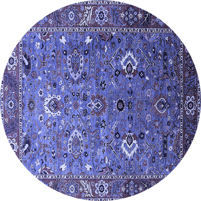 Round Machine Washable Oriental Blue Industrial Rug, wshurb1974blu