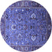 Round Machine Washable Oriental Blue Industrial Rug, wshurb1974blu