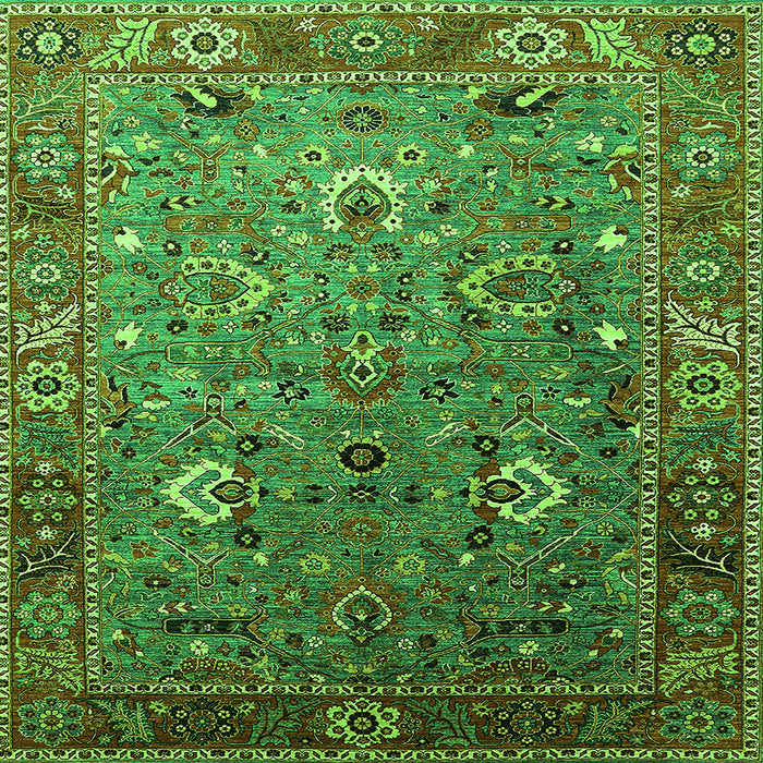 Square Machine Washable Oriental Green Industrial Area Rugs, wshurb1974grn