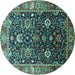 Round Machine Washable Oriental Turquoise Industrial Area Rugs, wshurb1975turq