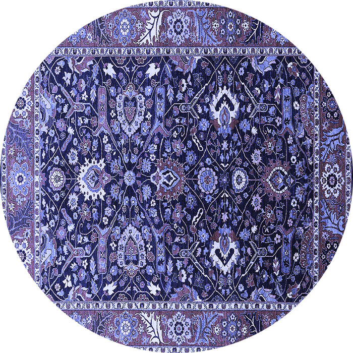 Round Machine Washable Oriental Blue Industrial Rug, wshurb1975blu