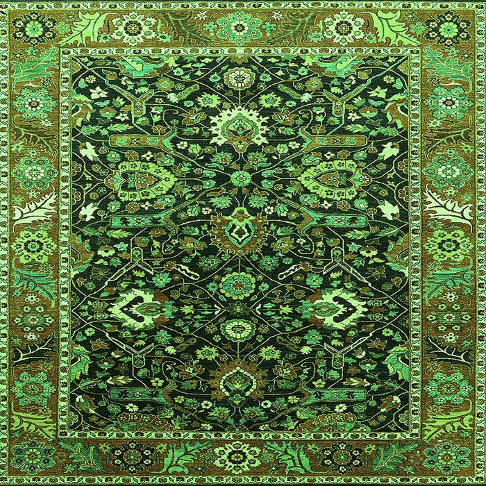 Square Machine Washable Oriental Green Industrial Area Rugs, wshurb1975grn