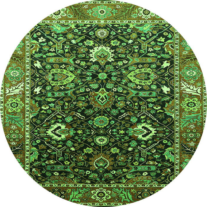 Round Oriental Green Industrial Rug, urb1975grn