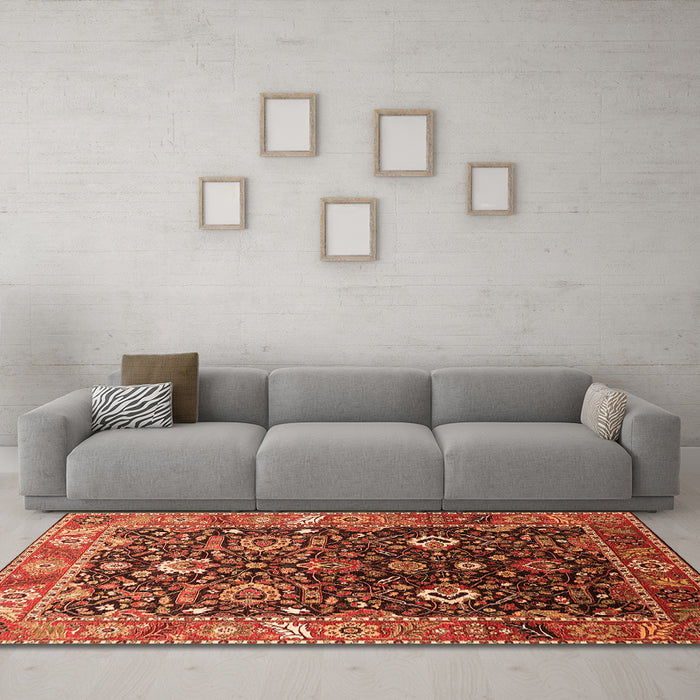 Machine Washable Oriental Orange Industrial Area Rugs in a Living Room, wshurb1975org
