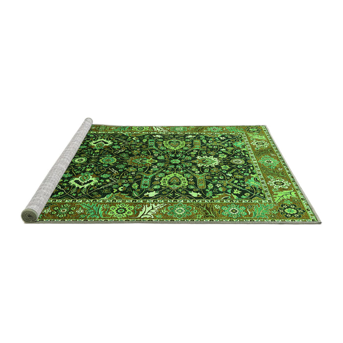 Sideview of Machine Washable Oriental Green Industrial Area Rugs, wshurb1975grn