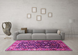 Machine Washable Oriental Pink Industrial Rug in a Living Room, wshurb1975pnk