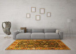 Machine Washable Oriental Yellow Industrial Rug in a Living Room, wshurb1975yw