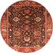 Round Machine Washable Oriental Orange Industrial Area Rugs, wshurb1975org