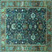 Square Machine Washable Oriental Turquoise Industrial Area Rugs, wshurb1975turq