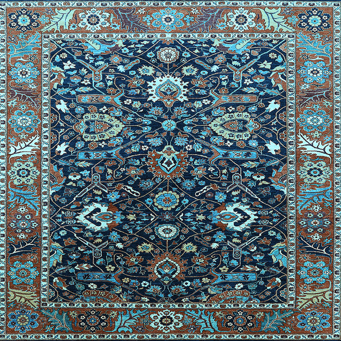 Square Machine Washable Oriental Light Blue Industrial Rug, wshurb1975lblu