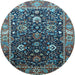 Round Machine Washable Oriental Light Blue Industrial Rug, wshurb1975lblu