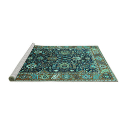 Sideview of Machine Washable Oriental Turquoise Industrial Area Rugs, wshurb1975turq