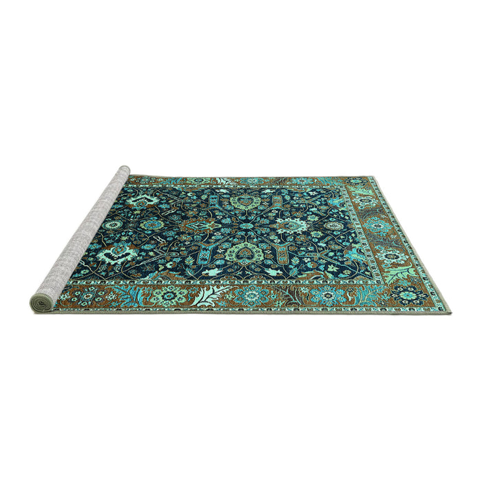 Sideview of Machine Washable Oriental Turquoise Industrial Area Rugs, wshurb1975turq