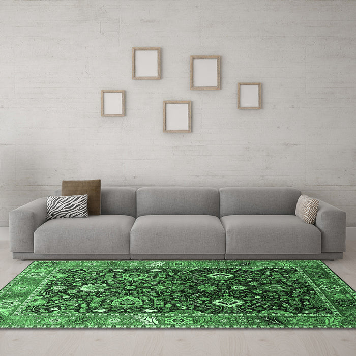 Machine Washable Oriental Emerald Green Industrial Area Rugs in a Living Room,, wshurb1975emgrn