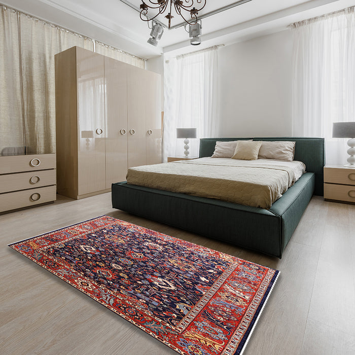 Mid-Century Modern Pink Oriental Rug in a Bedroom, urb1975