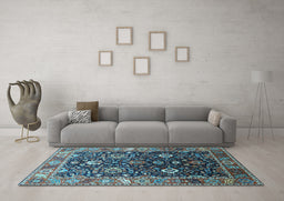 Machine Washable Oriental Light Blue Industrial Rug in a Living Room, wshurb1975lblu