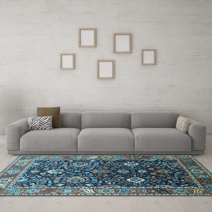 Machine Washable Oriental Light Blue Industrial Rug in a Living Room, wshurb1975lblu