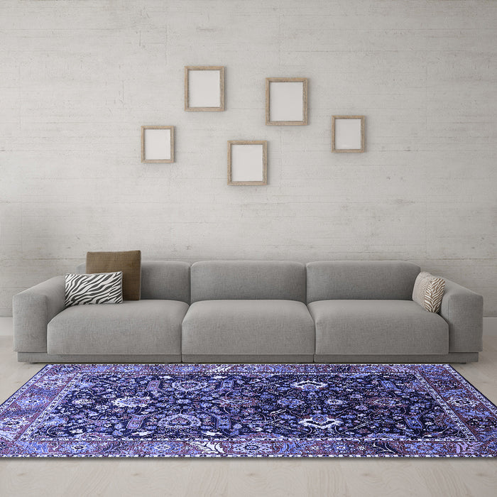 Machine Washable Oriental Blue Industrial Rug in a Living Room, wshurb1975blu