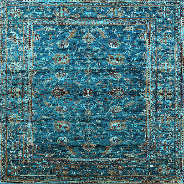 Square Machine Washable Oriental Light Blue Industrial Rug, wshurb1976lblu