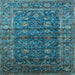 Square Machine Washable Oriental Light Blue Industrial Rug, wshurb1976lblu