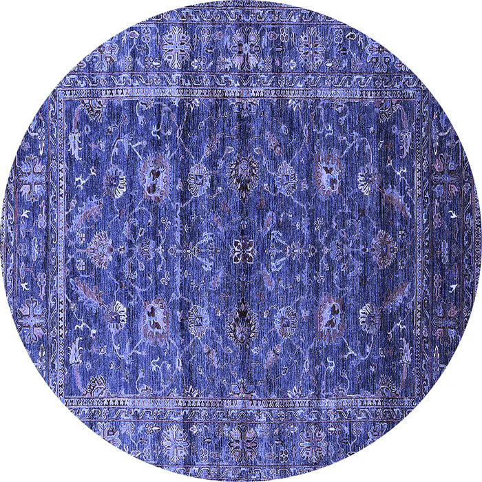 Round Machine Washable Oriental Blue Industrial Rug, wshurb1976blu