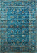 Machine Washable Oriental Light Blue Industrial Rug, wshurb1976lblu