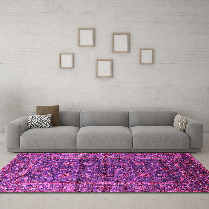 Machine Washable Oriental Pink Industrial Rug in a Living Room, wshurb1976pnk
