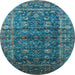 Round Oriental Light Blue Industrial Rug, urb1976lblu