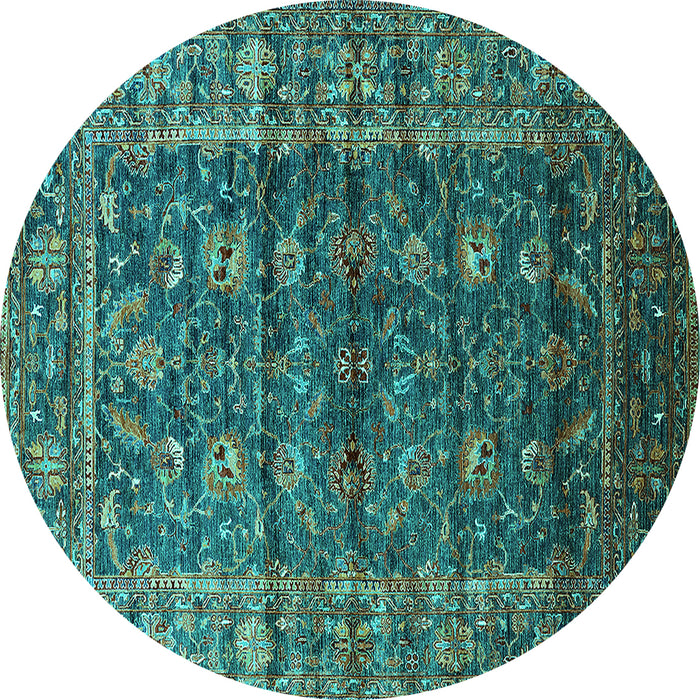 Round Machine Washable Oriental Turquoise Industrial Area Rugs, wshurb1976turq