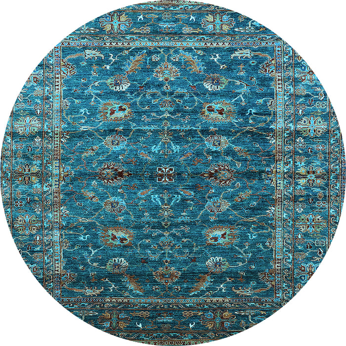 Round Machine Washable Oriental Light Blue Industrial Rug, wshurb1976lblu
