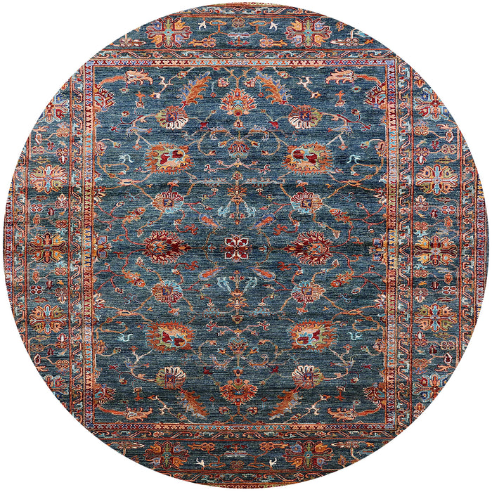 Round Mid-Century Modern Maroon Purple Oriental Rug, urb1976