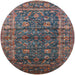 Round Mid-Century Modern Maroon Purple Oriental Rug, urb1976