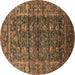 Round Machine Washable Oriental Brown Industrial Rug, wshurb1976brn